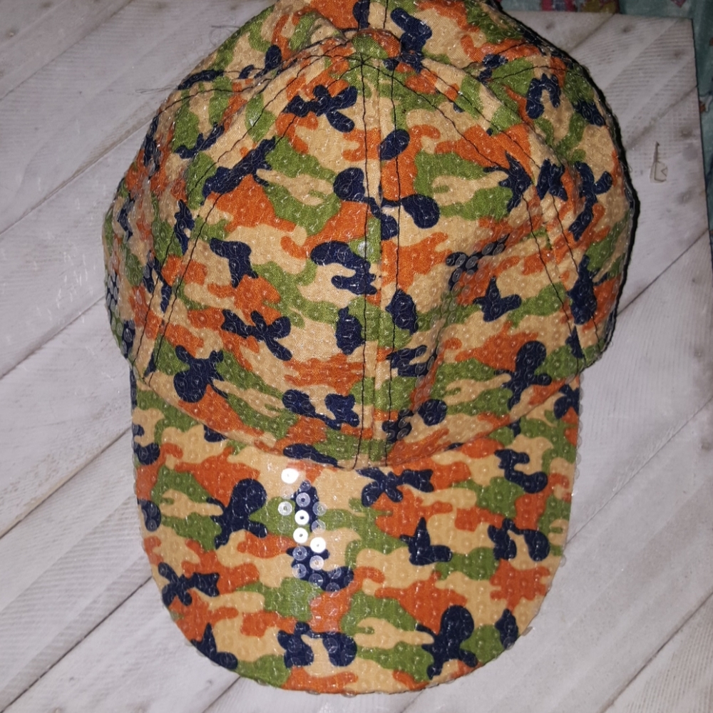 Mix & Co  Orange, Green, Blue, Yellow Sequined Camo Hat NWT